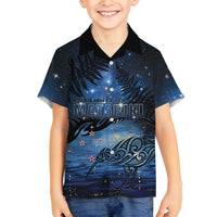 Personalised Matariki Kiwi Family Matching Puletasi and Hawaiian Shirt Silver Fern LT01 Son's Shirt Black - Polynesian Pride