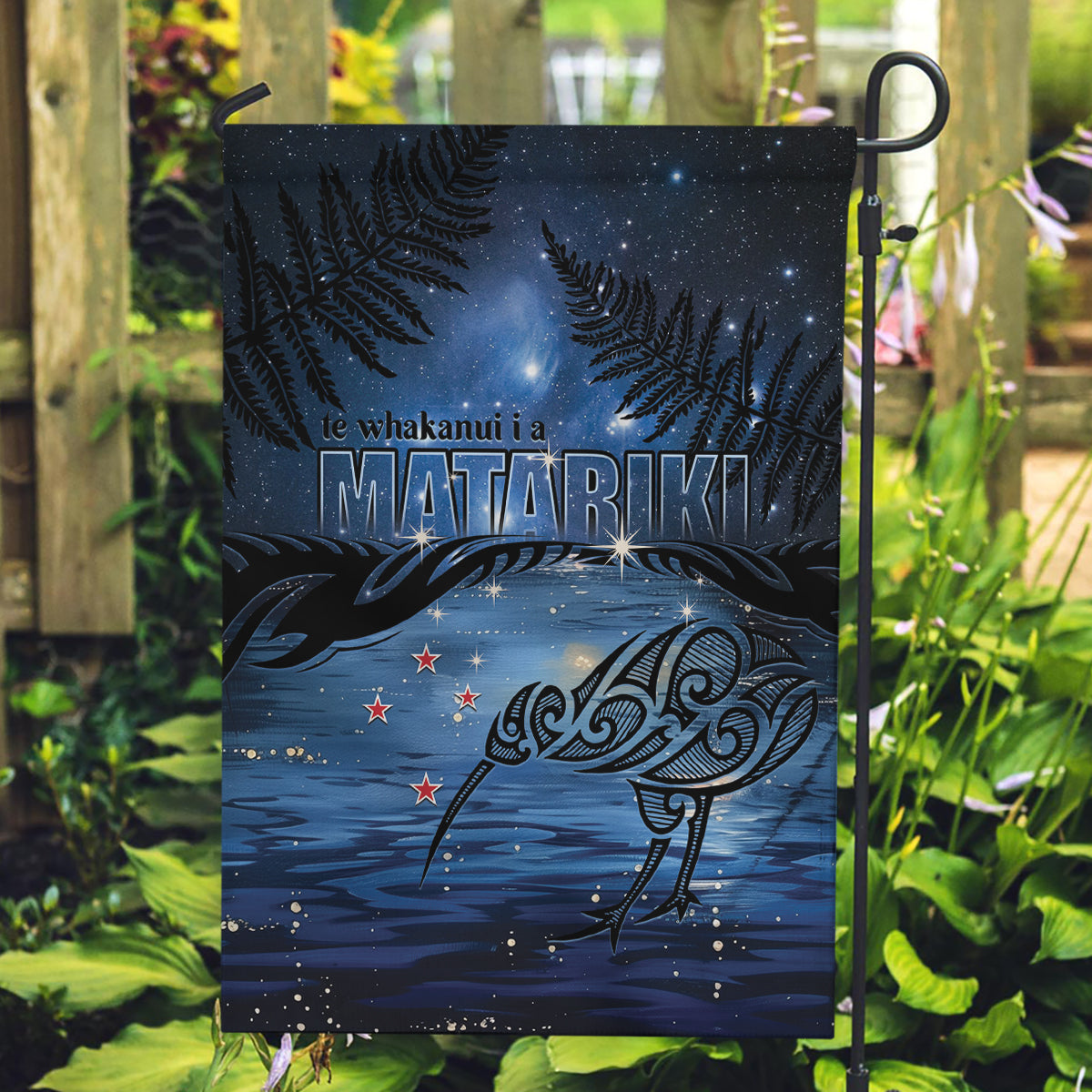 Matariki Kiwi Garden Flag Silver Fern LT01 Garden Flag Black - Polynesian Pride
