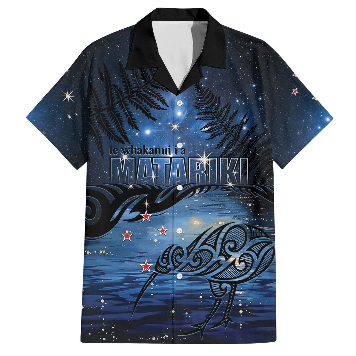Personalised Matariki Kiwi Hawaiian Shirt Silver Fern LT01 Black - Polynesian Pride