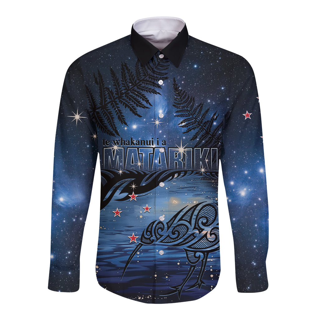 Personalised Matariki Kiwi Long Sleeve Button Shirt Silver Fern