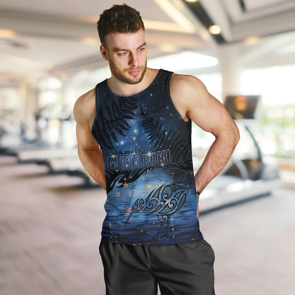 Personalised Matariki Kiwi Men Tank Top Silver Fern LT01 Black - Polynesian Pride