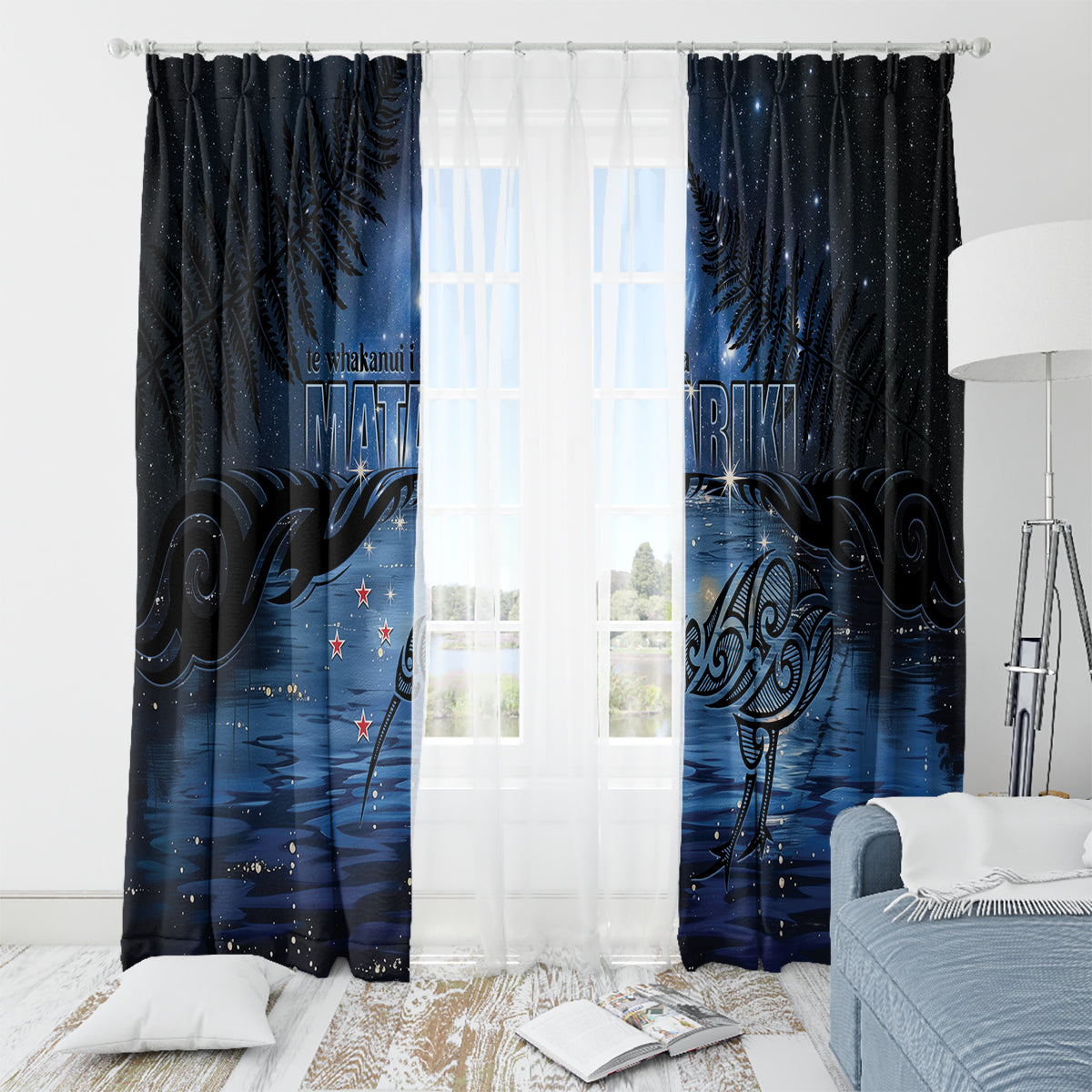 Matariki Kiwi Window Curtain Silver Fern LT01 - Polynesian Pride