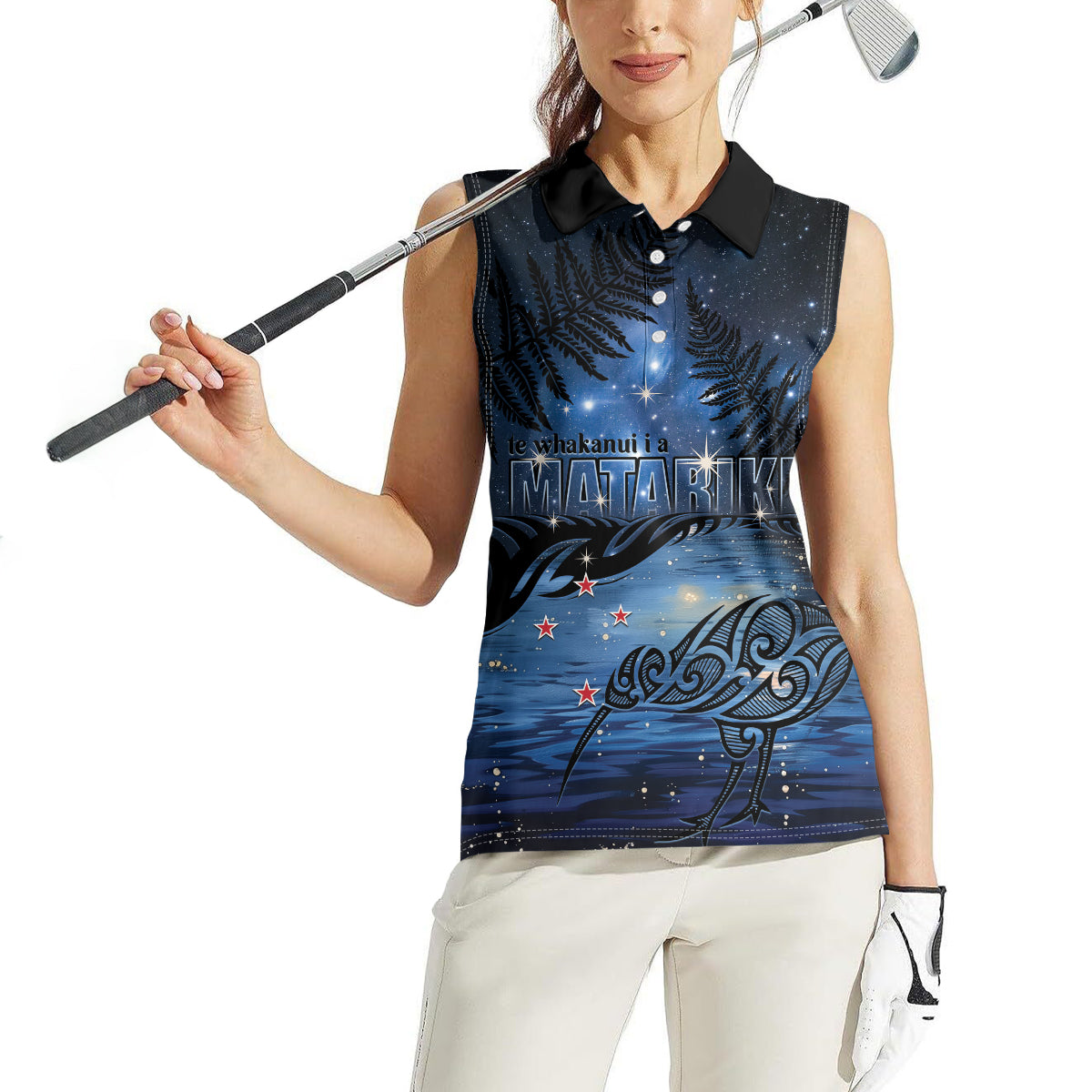 Personalised Matariki Kiwi Women Sleeveless Polo Shirt Silver Fern LT01 - Polynesian Pride