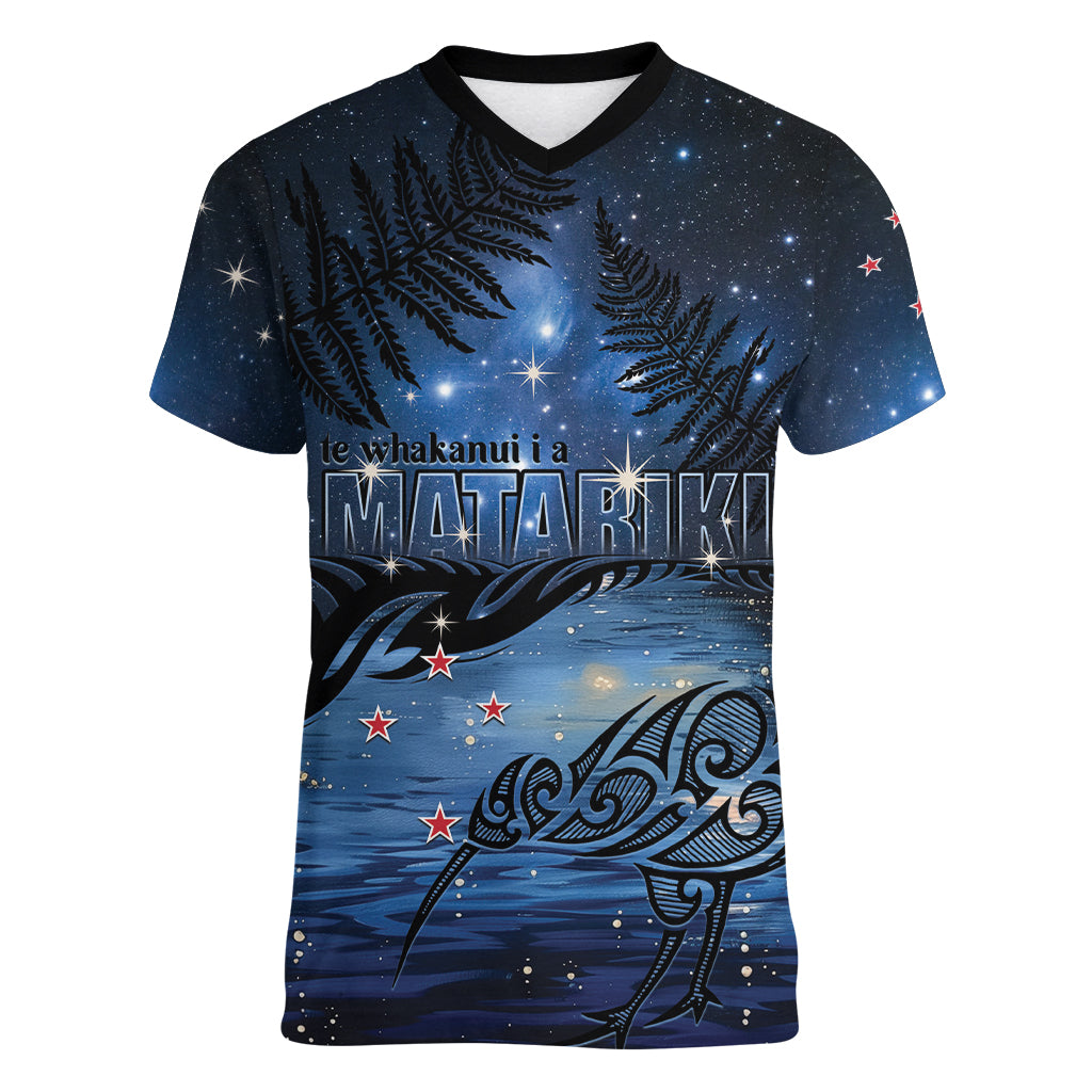 Personalised Matariki Kiwi Women V-Neck T-Shirt Silver Fern