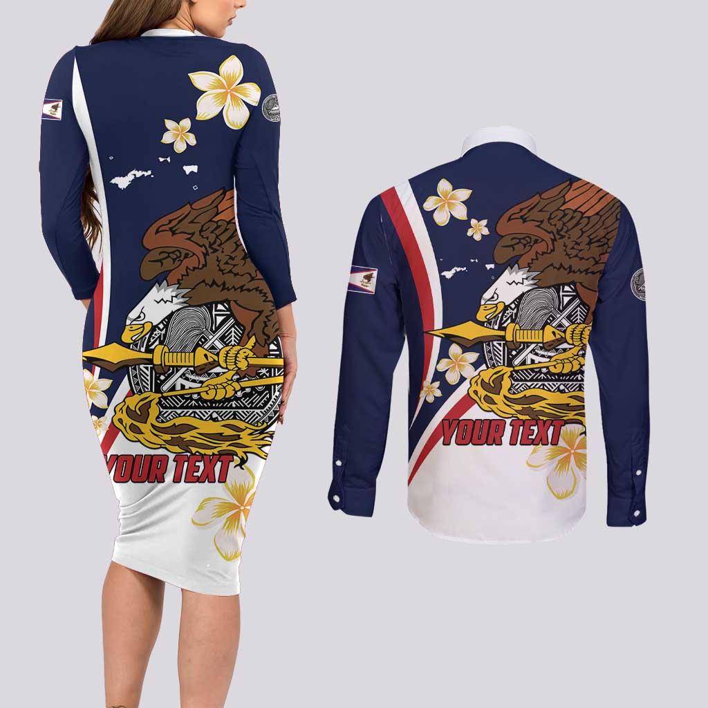 Personalized American Samoa Couples Matching Long Sleeve Bodycon Dress and Long Sleeve Button Shirt Amerika Samoa Bald Eagle