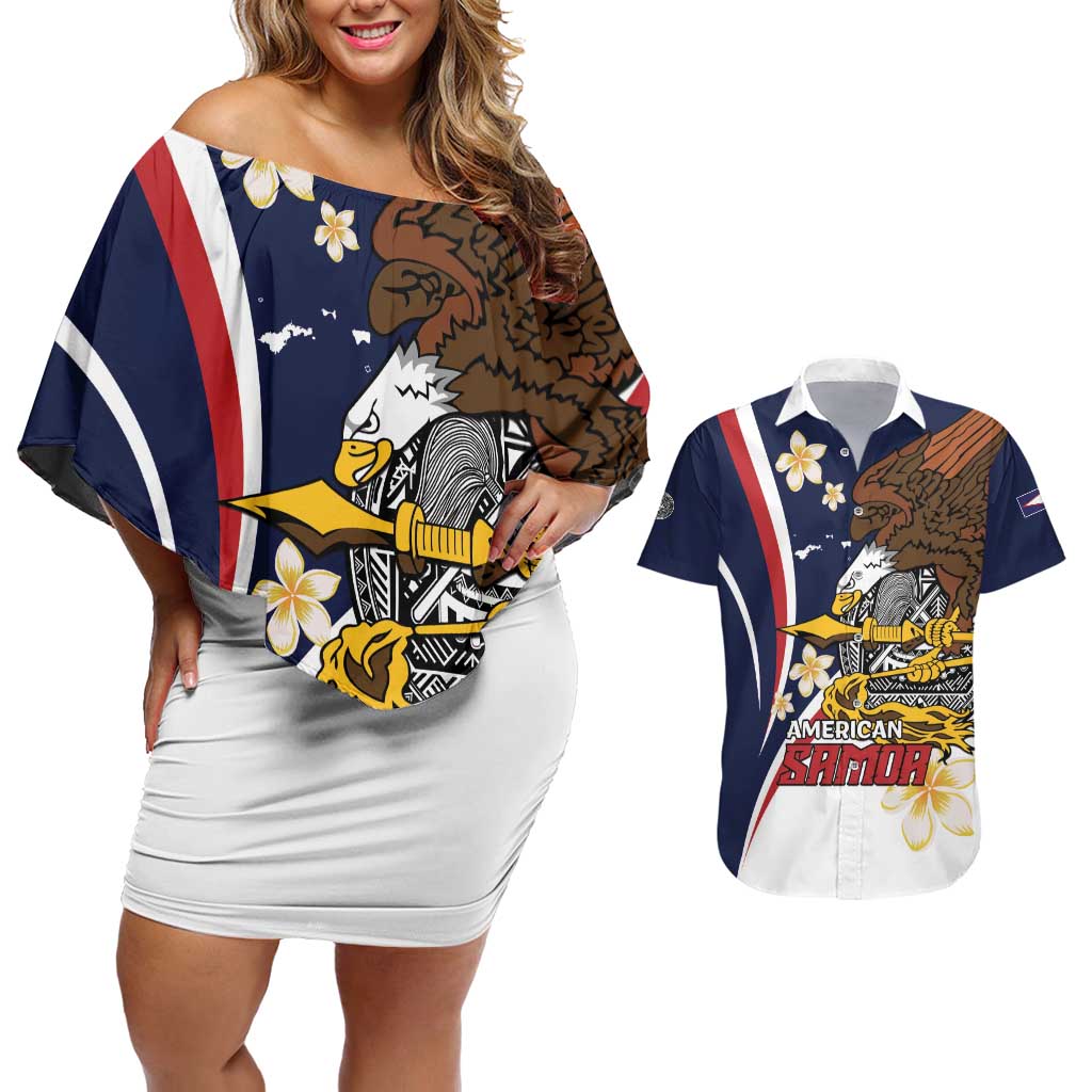 Personalized American Samoa Couples Matching Off Shoulder Short Dress and Hawaiian Shirt Amerika Samoa Bald Eagle