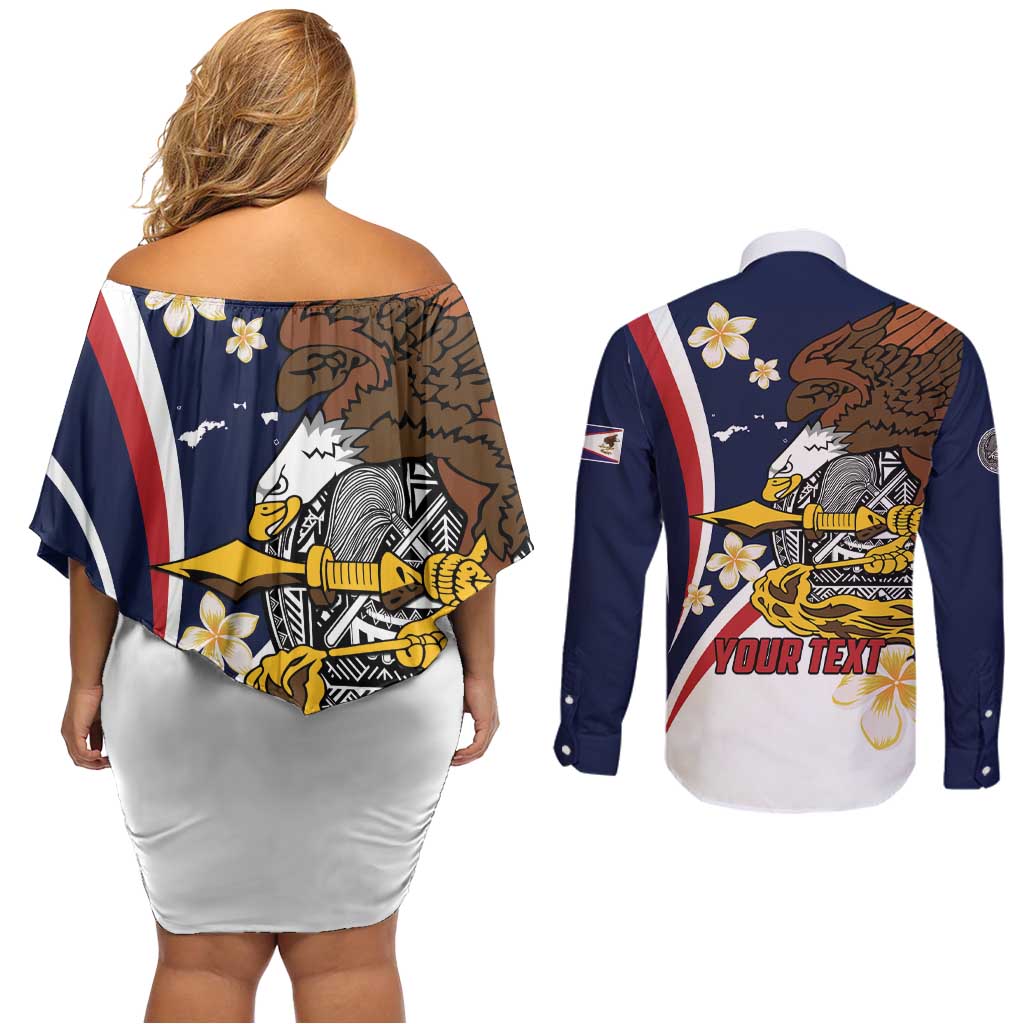Personalized American Samoa Couples Matching Off Shoulder Short Dress and Long Sleeve Button Shirt Amerika Samoa Bald Eagle