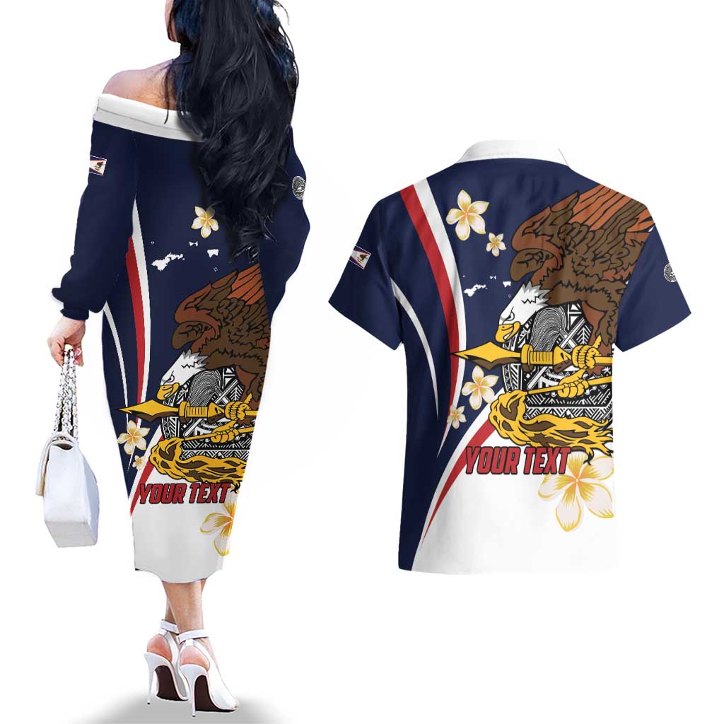 Personalized American Samoa Couples Matching Off The Shoulder Long Sleeve Dress and Hawaiian Shirt Amerika Samoa Bald Eagle