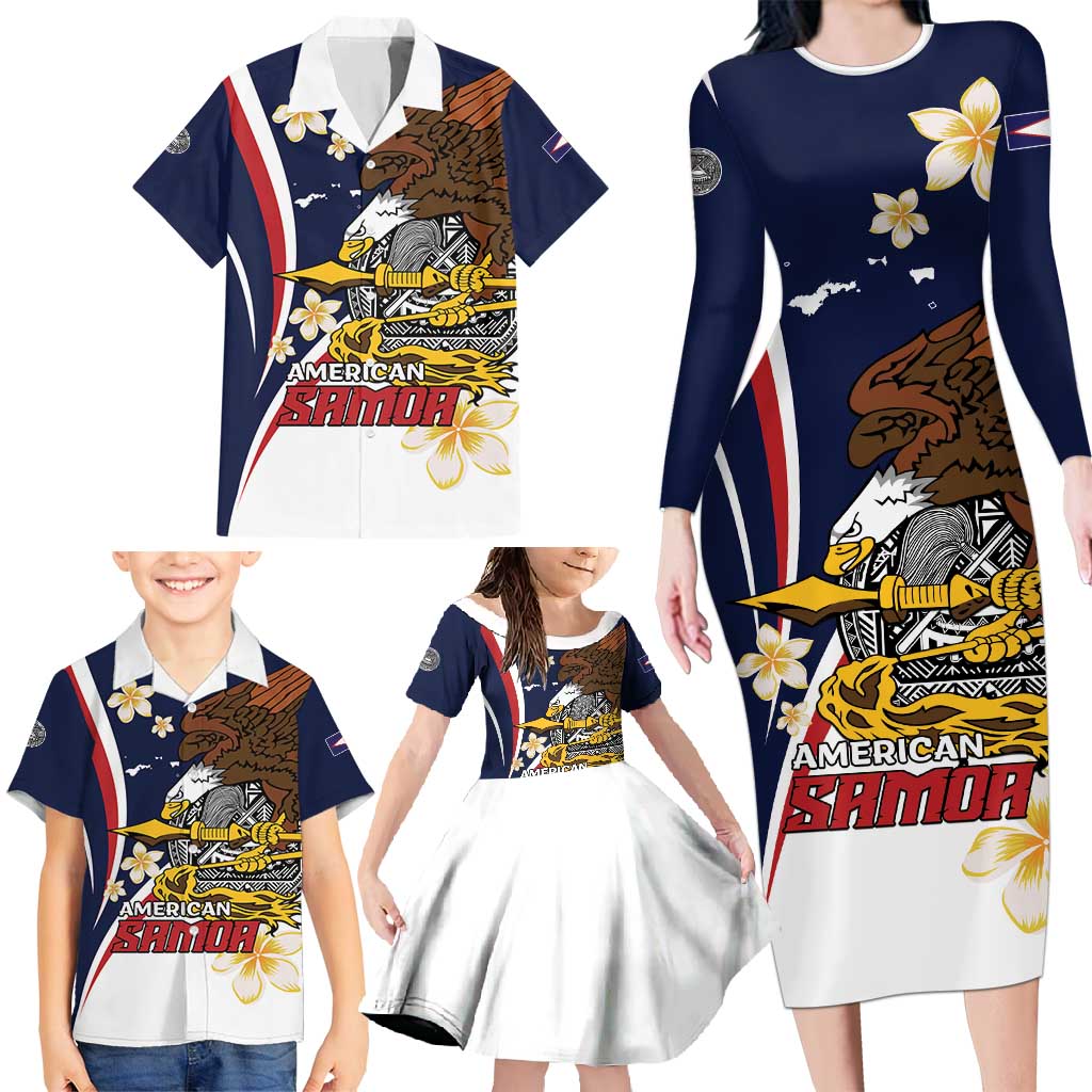 Personalized American Samoa Family Matching Long Sleeve Bodycon Dress and Hawaiian Shirt Amerika Samoa Bald Eagle