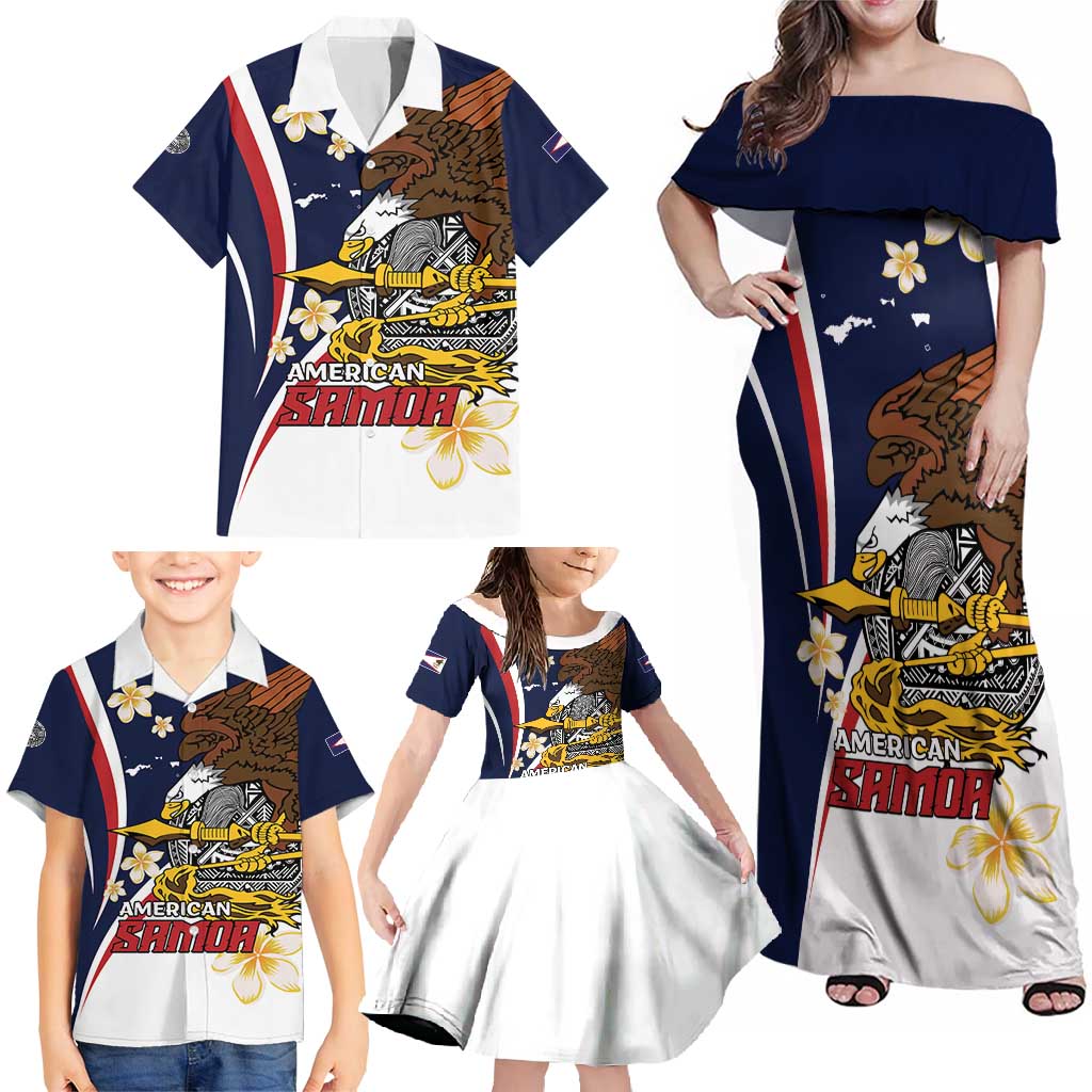 Personalized American Samoa Family Matching Off Shoulder Maxi Dress and Hawaiian Shirt Amerika Samoa Bald Eagle