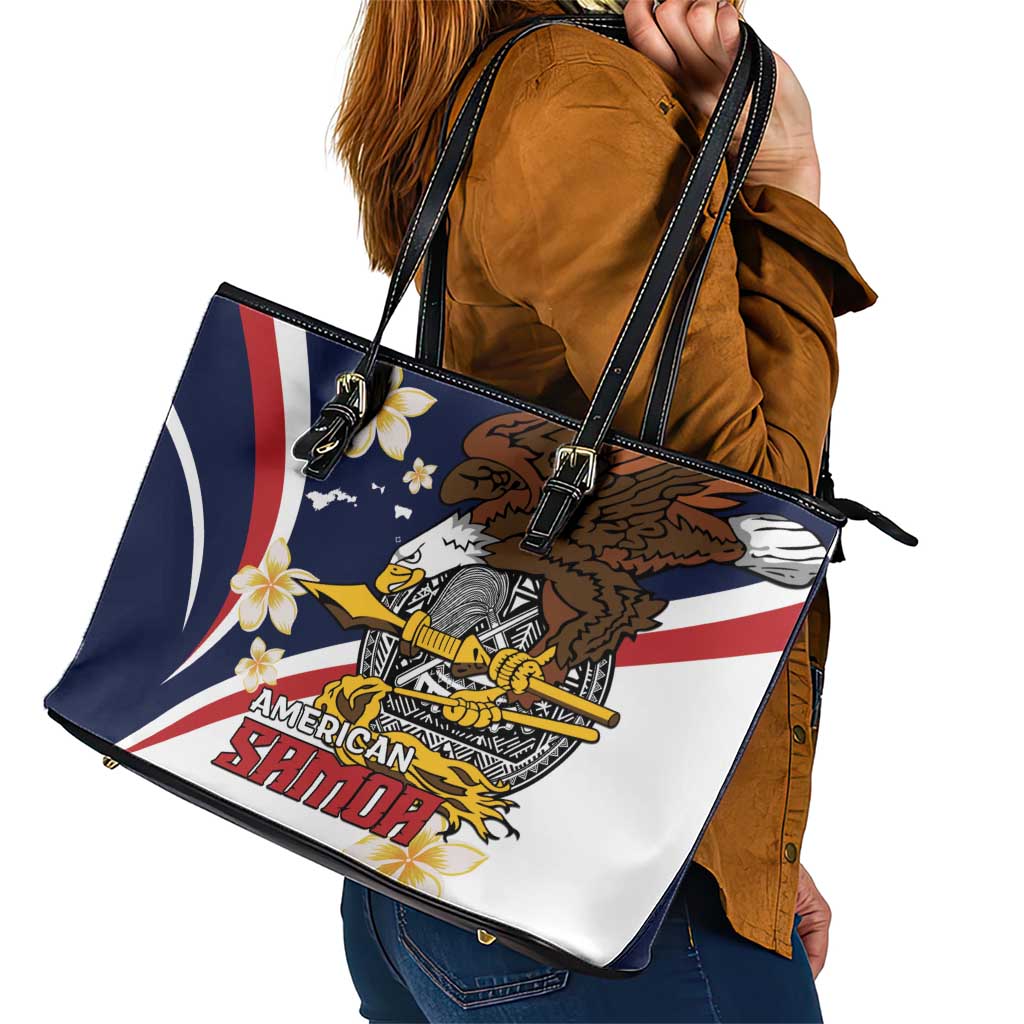 Personalized American Samoa Leather Tote Bag Amerika Samoa Bald Eagle