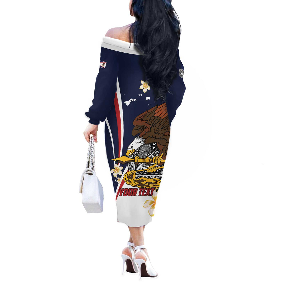 Personalized American Samoa Off The Shoulder Long Sleeve Dress Amerika Samoa Bald Eagle
