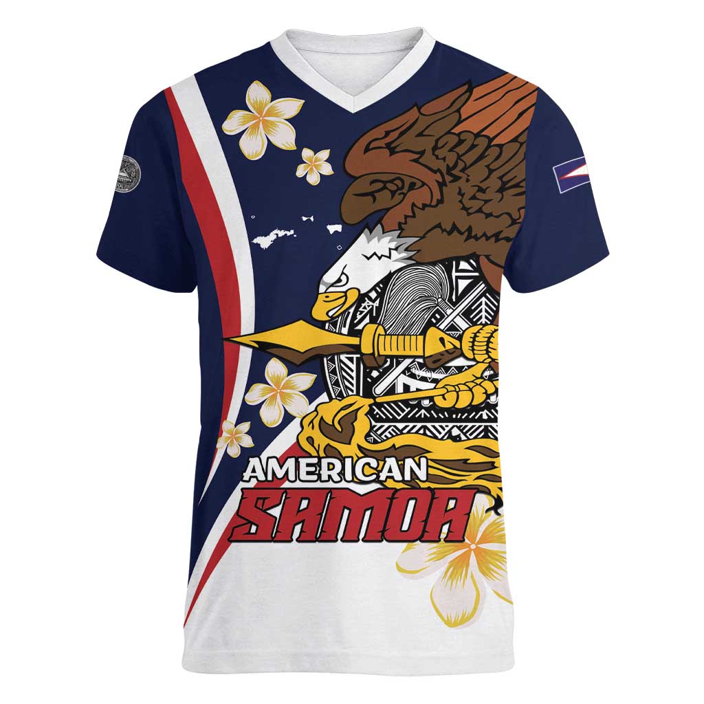 Personalized American Samoa Women V-Neck T-Shirt Amerika Samoa Bald Eagle