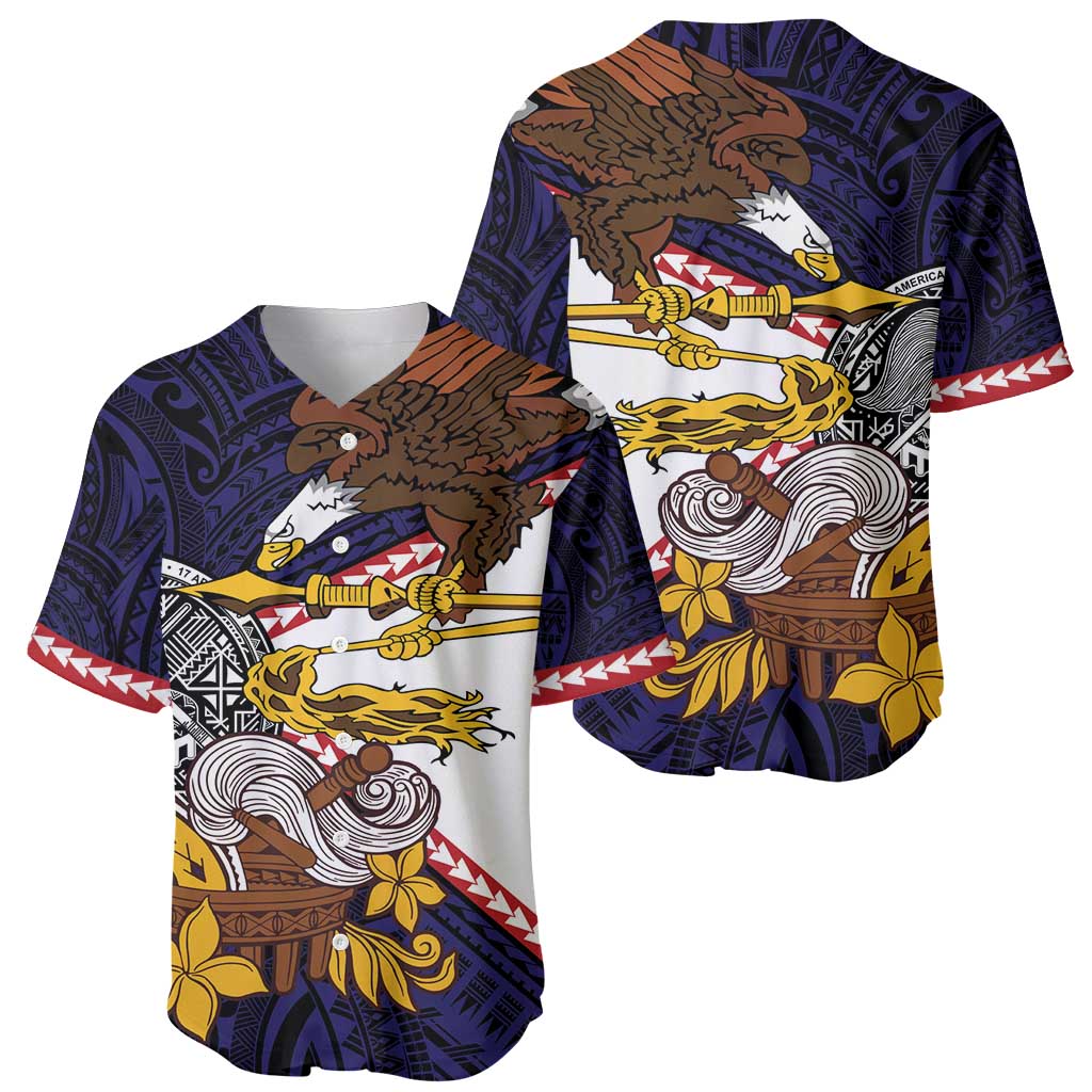 American Samoa Eagle Kava Bowl Baseball Jersey Plumeria Polynesian Pattern