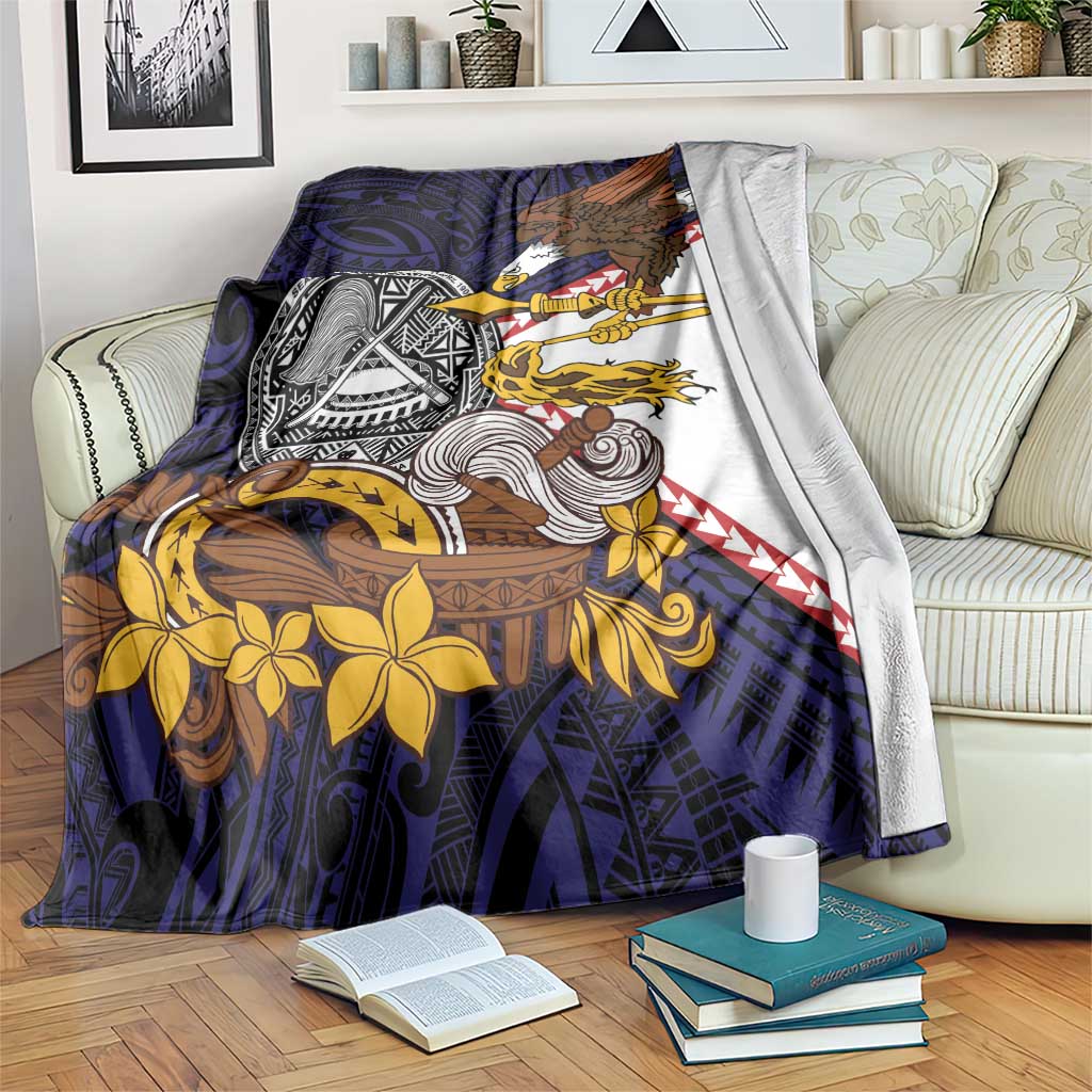 American Samoa Eagle Kava Bowl Blanket Plumeria Polynesian Pattern