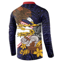 American Samoa Eagle Kava Bowl Button Sweatshirt Plumeria Polynesian Pattern