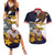 American Samoa Eagle Kava Bowl Couples Matching Summer Maxi Dress and Hawaiian Shirt Plumeria Polynesian Pattern