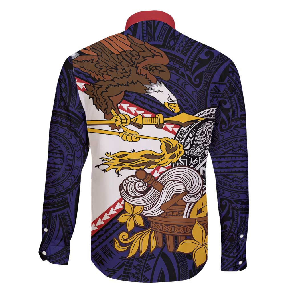 American Samoa Eagle Kava Bowl Family Matching Long Sleeve Bodycon Dress and Hawaiian Shirt Plumeria Polynesian Pattern