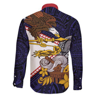 American Samoa Eagle Kava Bowl Family Matching Long Sleeve Bodycon Dress and Hawaiian Shirt Plumeria Polynesian Pattern