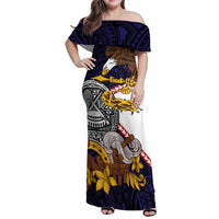 American Samoa Eagle Kava Bowl Family Matching Off Shoulder Maxi Dress and Hawaiian Shirt Plumeria Polynesian Pattern