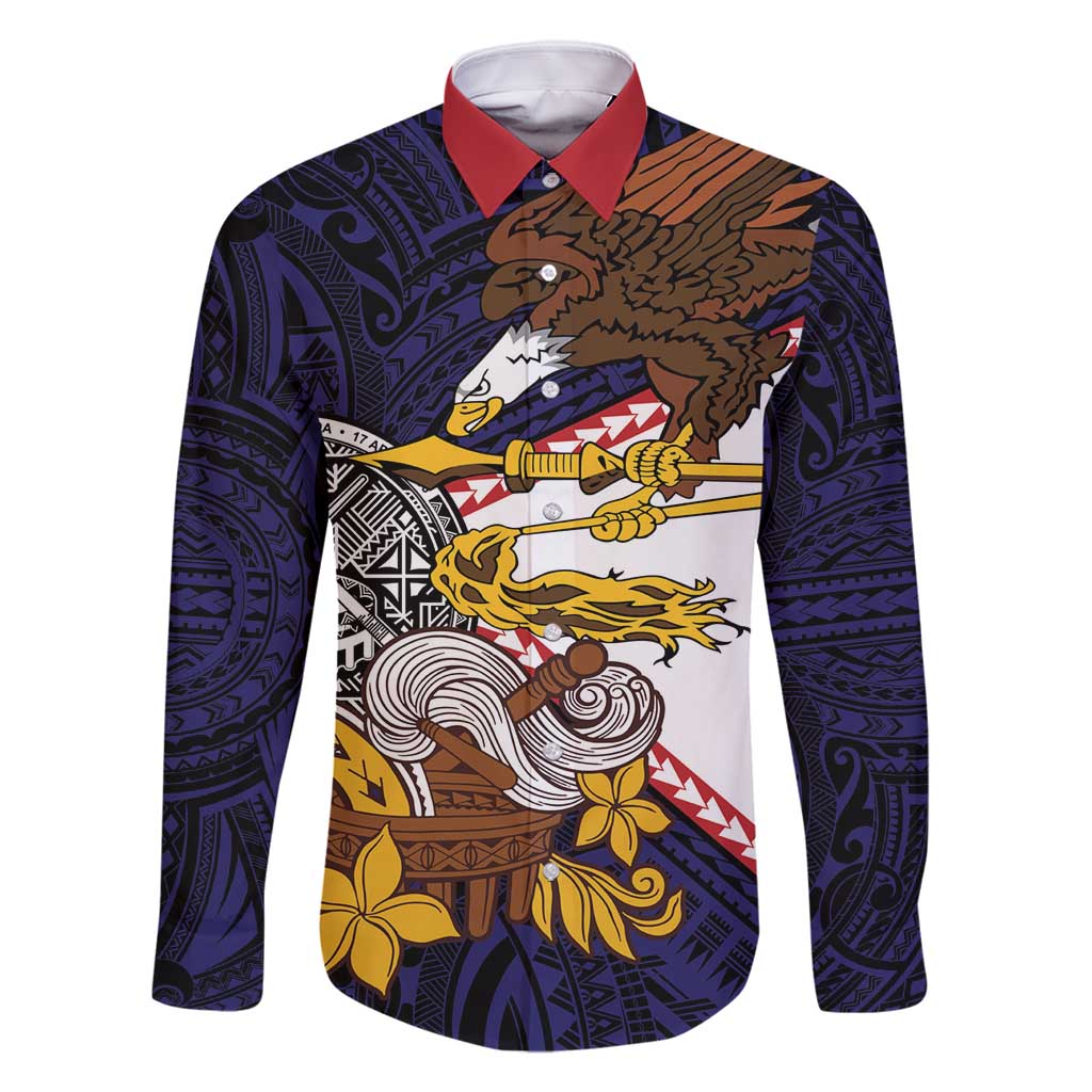 American Samoa Eagle Kava Bowl Family Matching Off Shoulder Short Dress and Hawaiian Shirt Plumeria Polynesian Pattern