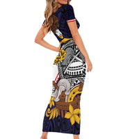 American Samoa Eagle Kava Bowl Family Matching Short Sleeve Bodycon Dress and Hawaiian Shirt Plumeria Polynesian Pattern
