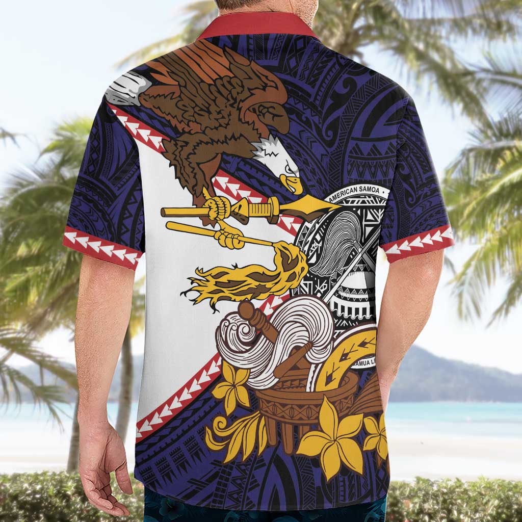 American Samoa Eagle Kava Bowl Hawaiian Shirt Plumeria Polynesian Pattern