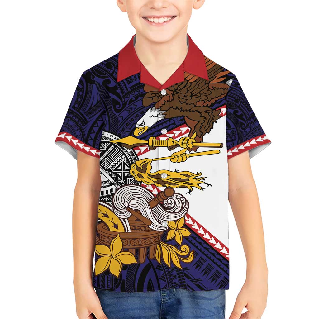 American Samoa Eagle Kava Bowl Kid Hawaiian Shirt Plumeria Polynesian Pattern