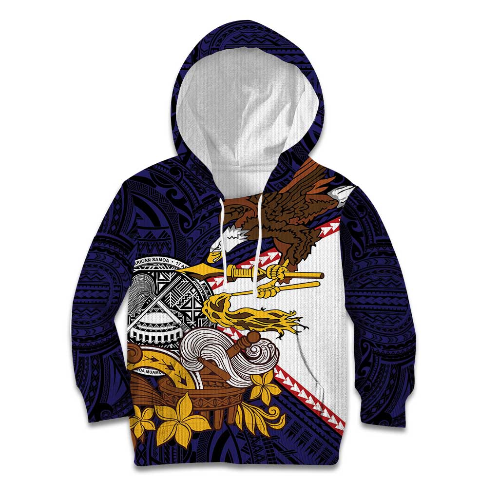 American Samoa Eagle Kava Bowl Kid Hoodie Plumeria Polynesian Pattern