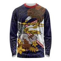 American Samoa Eagle Kava Bowl Long Sleeve Shirt Plumeria Polynesian Pattern