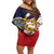American Samoa Eagle Kava Bowl Off Shoulder Short Dress Plumeria Polynesian Pattern