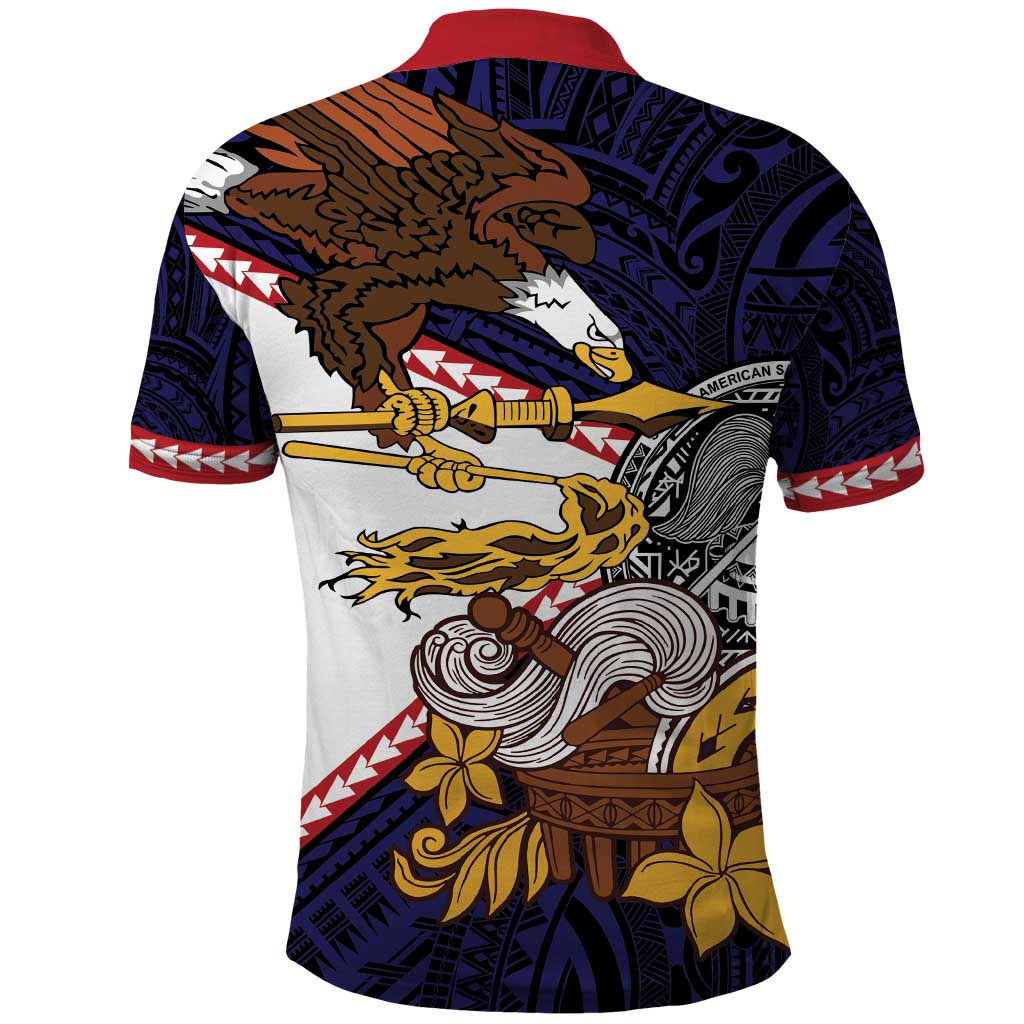 American Samoa Eagle Kava Bowl Polo Shirt Plumeria Polynesian Pattern