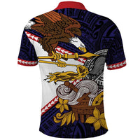 American Samoa Eagle Kava Bowl Polo Shirt Plumeria Polynesian Pattern