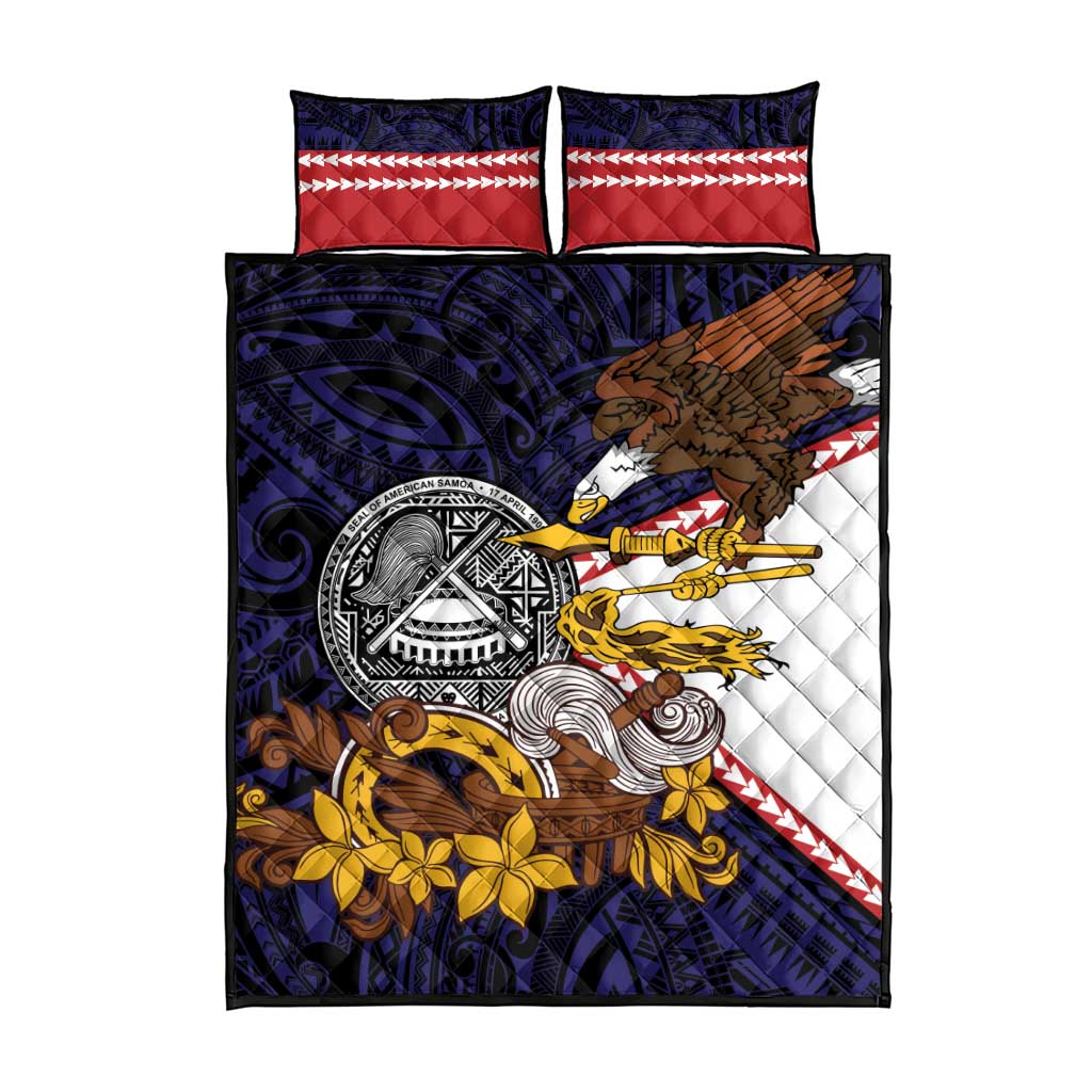 American Samoa Eagle Kava Bowl Quilt Bed Set Plumeria Polynesian Pattern