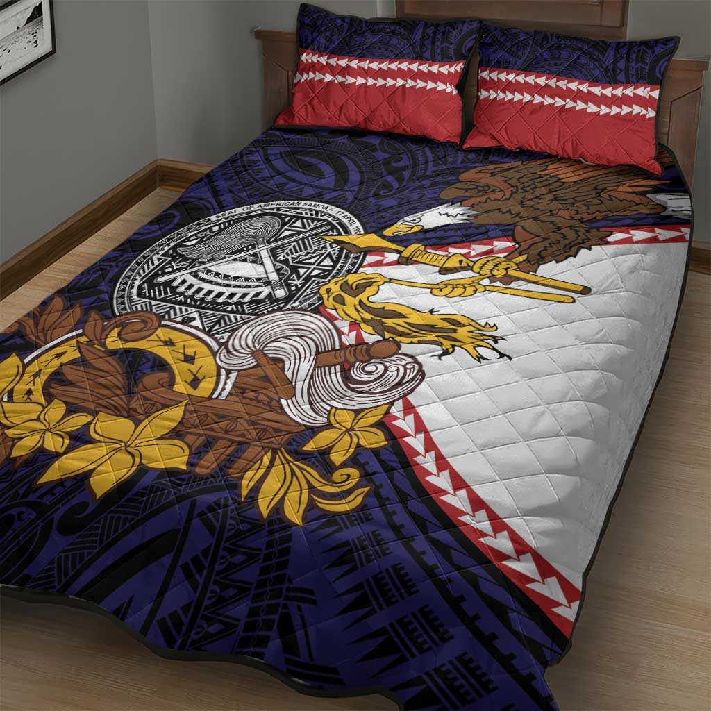 American Samoa Eagle Kava Bowl Quilt Bed Set Plumeria Polynesian Pattern