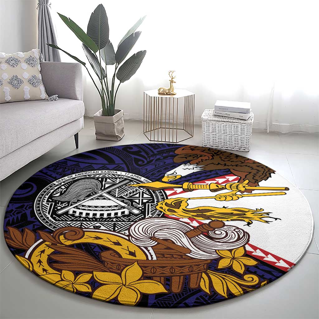 American Samoa Eagle Kava Bowl Round Carpet Plumeria Polynesian Pattern