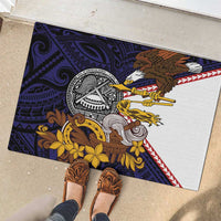 American Samoa Eagle Kava Bowl Rubber Doormat Plumeria Polynesian Pattern