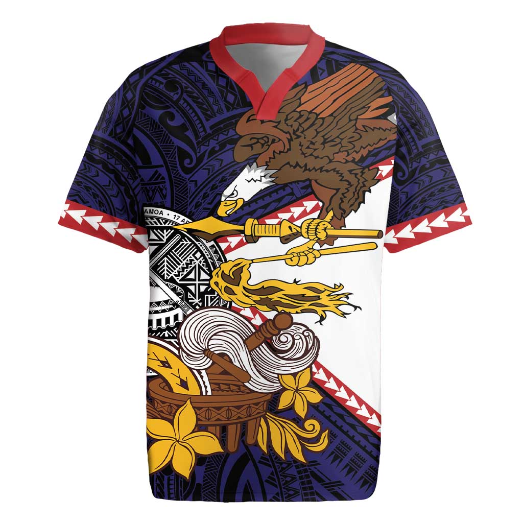 American Samoa Eagle Kava Bowl Rugby Jersey Plumeria Polynesian Pattern