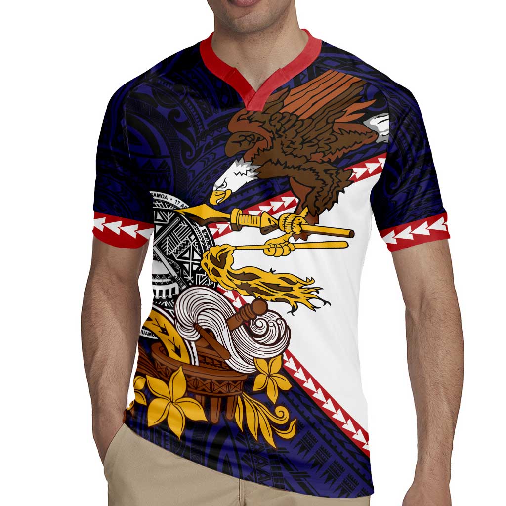 American Samoa Eagle Kava Bowl Rugby Jersey Plumeria Polynesian Pattern