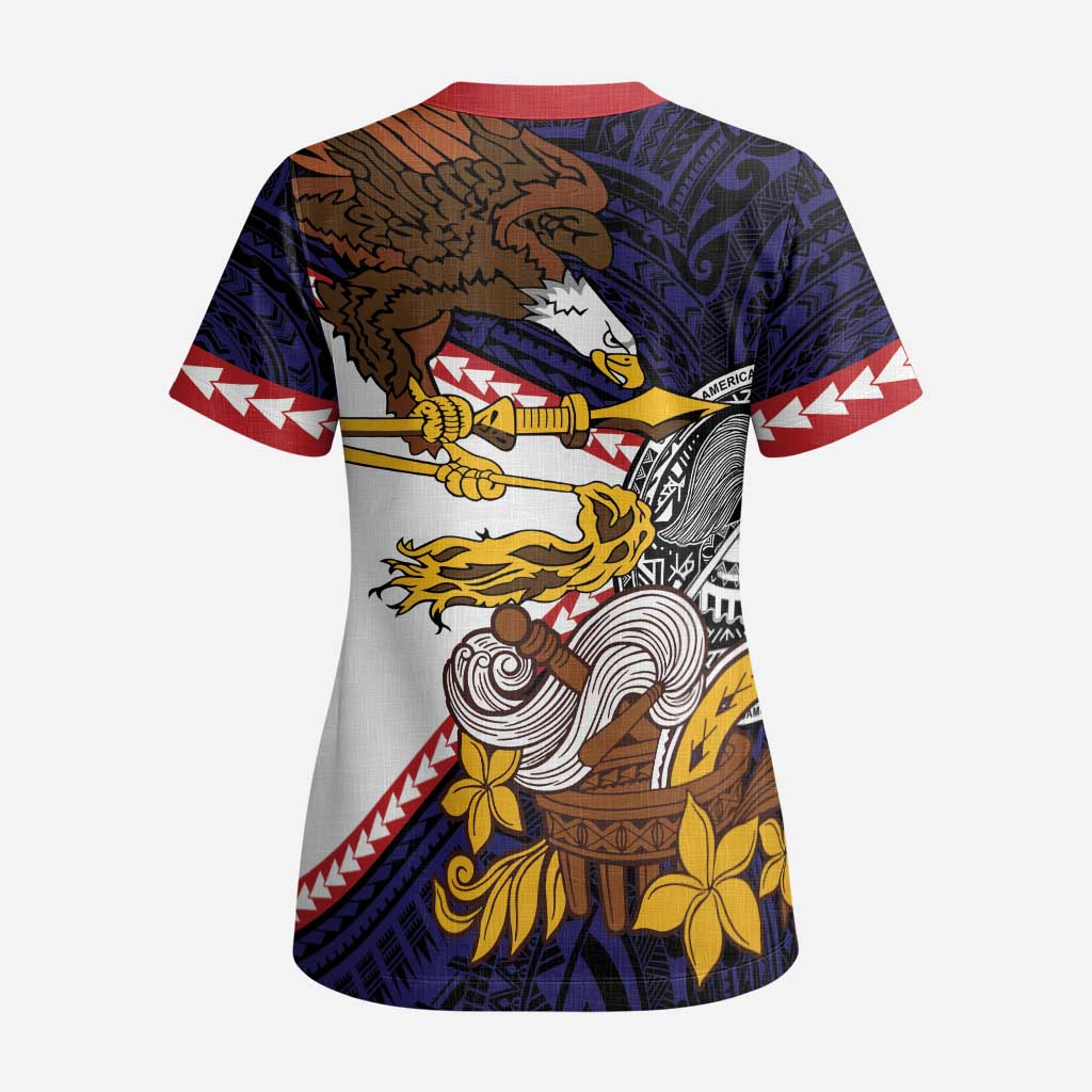 American Samoa Eagle Kava Bowl Scrub Top Plumeria Polynesian Pattern LT01 - Polynesian Pride