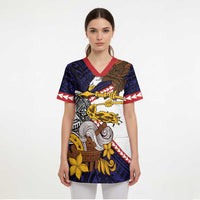 American Samoa Eagle Kava Bowl Scrub Top Plumeria Polynesian Pattern LT01 - Polynesian Pride