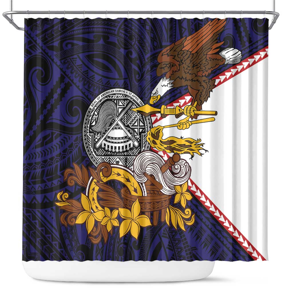 American Samoa Eagle Kava Bowl Shower Curtain Plumeria Polynesian Pattern