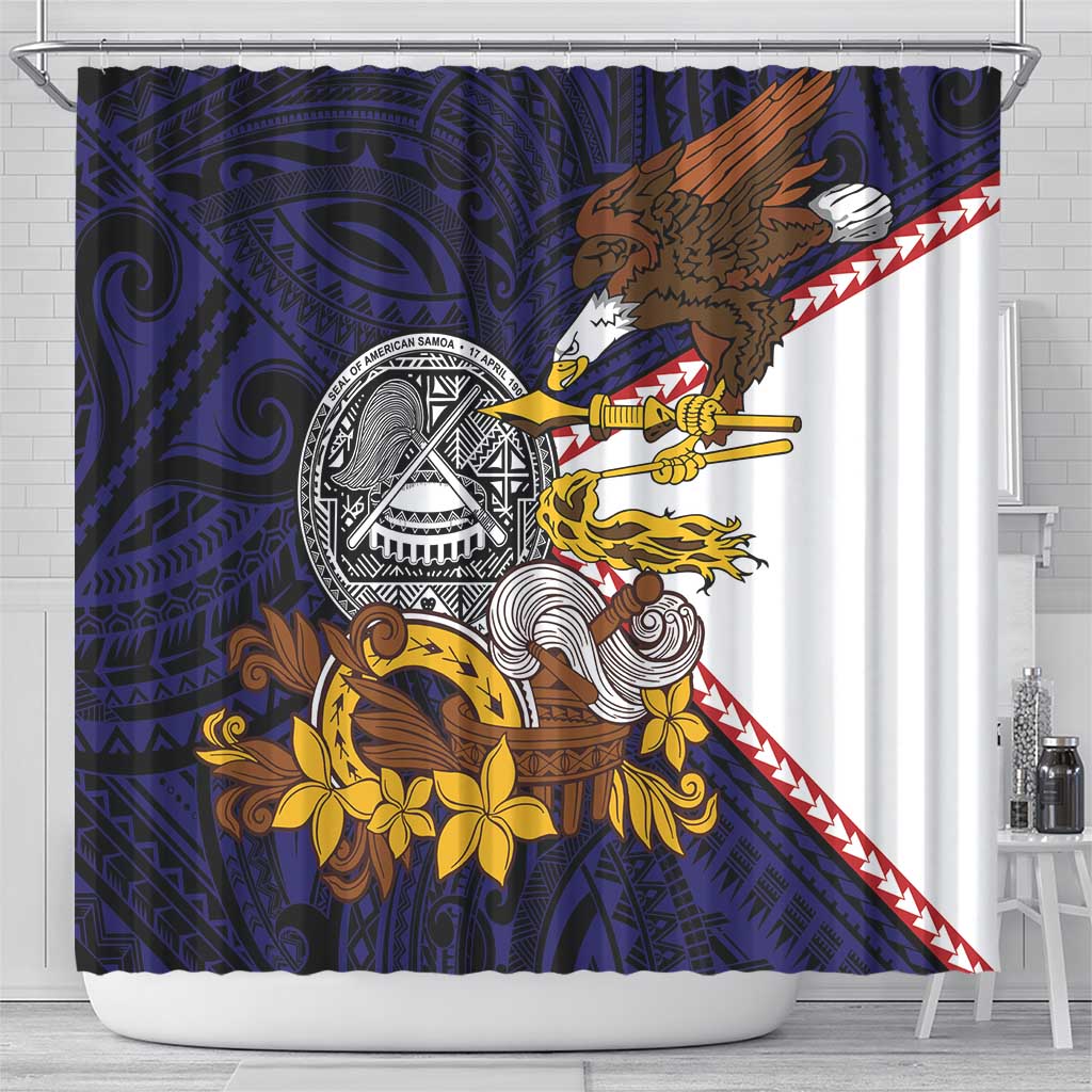 American Samoa Eagle Kava Bowl Shower Curtain Plumeria Polynesian Pattern