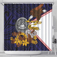 American Samoa Eagle Kava Bowl Shower Curtain Plumeria Polynesian Pattern