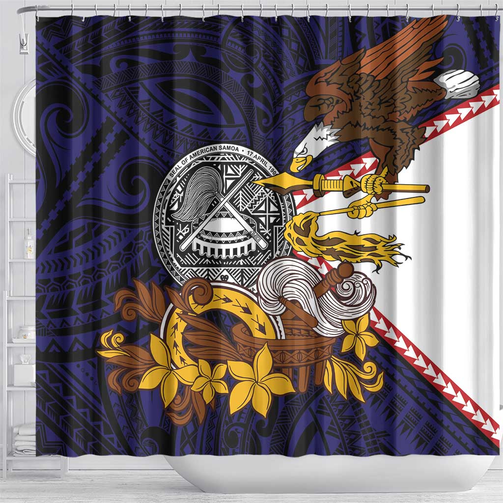 American Samoa Eagle Kava Bowl Shower Curtain Plumeria Polynesian Pattern
