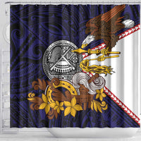 American Samoa Eagle Kava Bowl Shower Curtain Plumeria Polynesian Pattern
