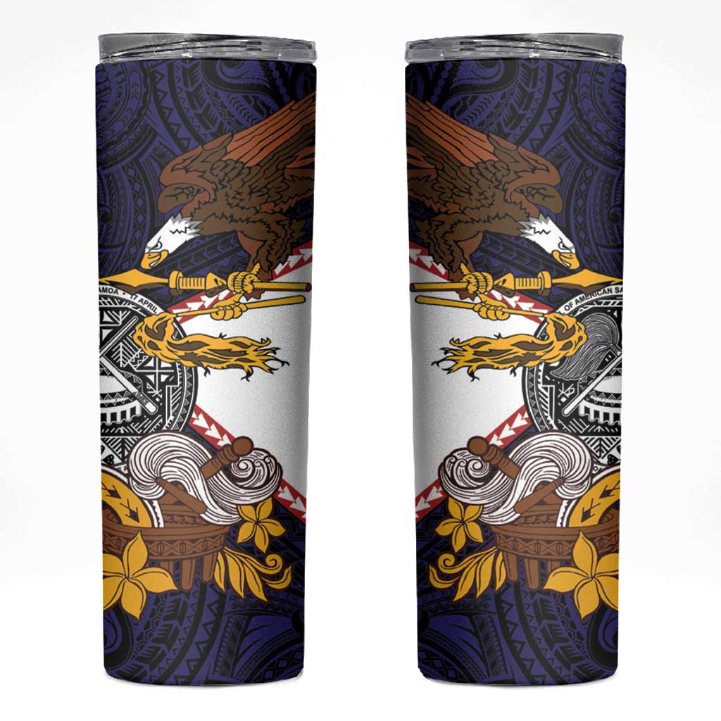 American Samoa Eagle Kava Bowl Skinny Tumbler Plumeria Polynesian Pattern LT01 Black - Polynesian Pride