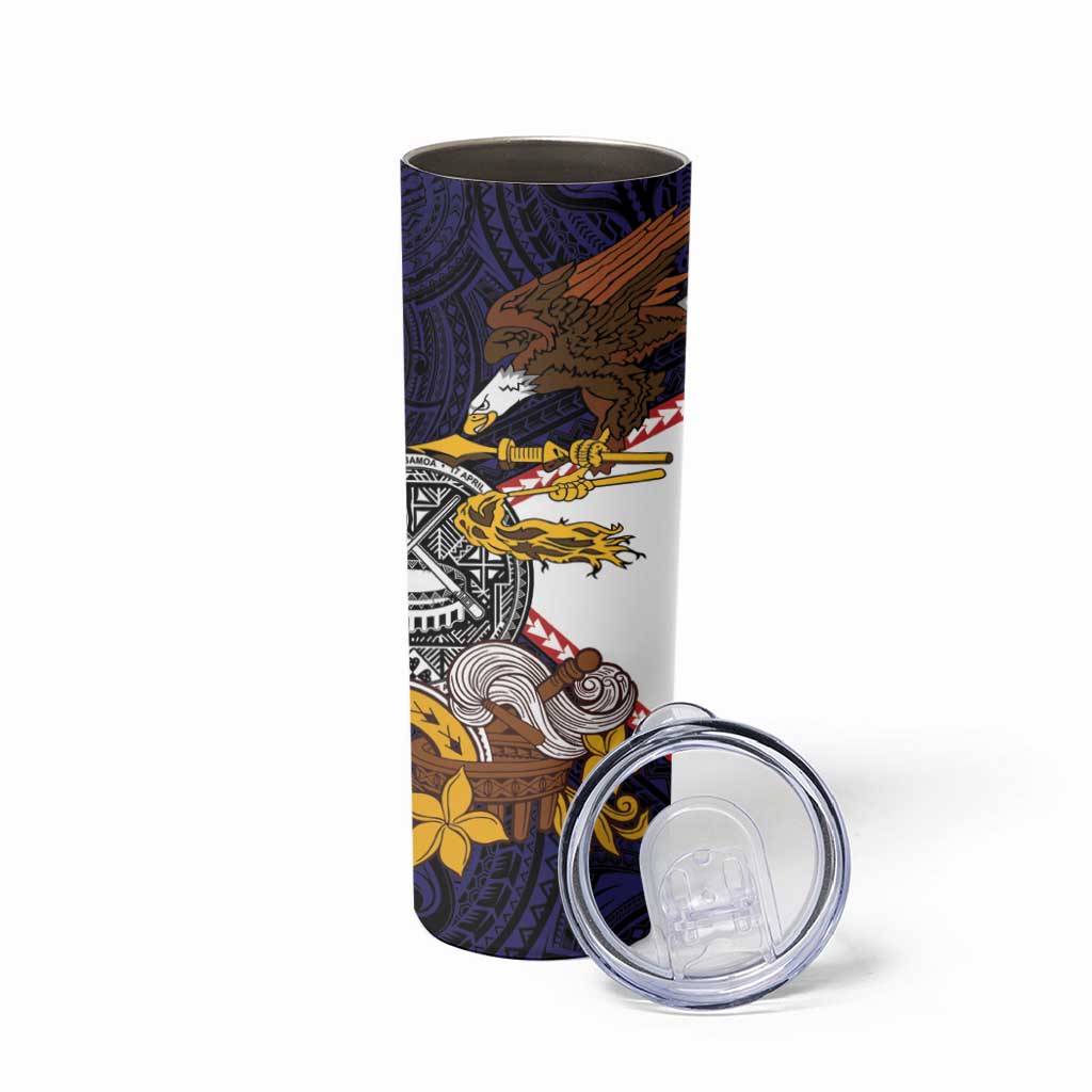 American Samoa Eagle Kava Bowl Skinny Tumbler Plumeria Polynesian Pattern LT01 - Polynesian Pride