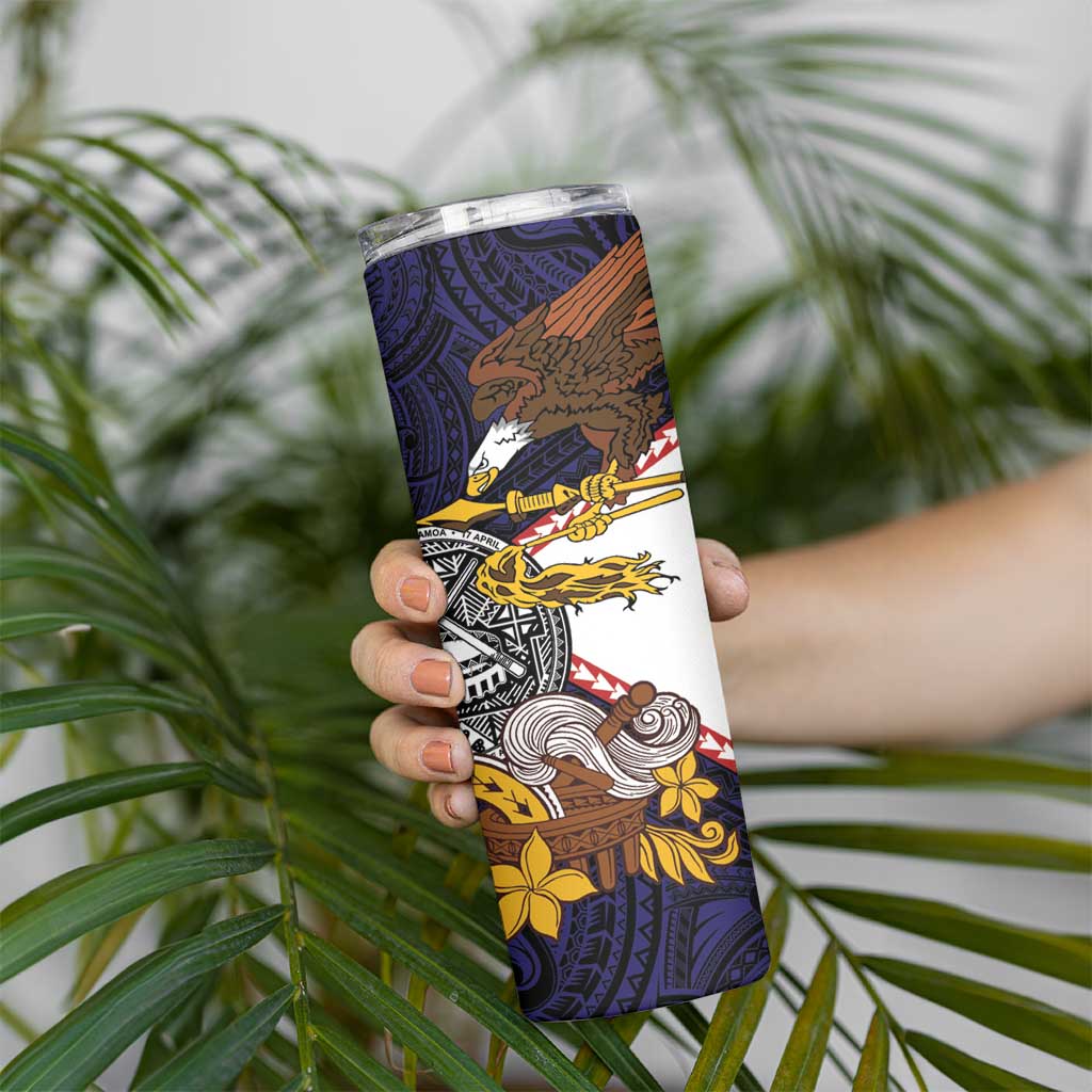 American Samoa Eagle Kava Bowl Skinny Tumbler Plumeria Polynesian Pattern LT01 - Polynesian Pride