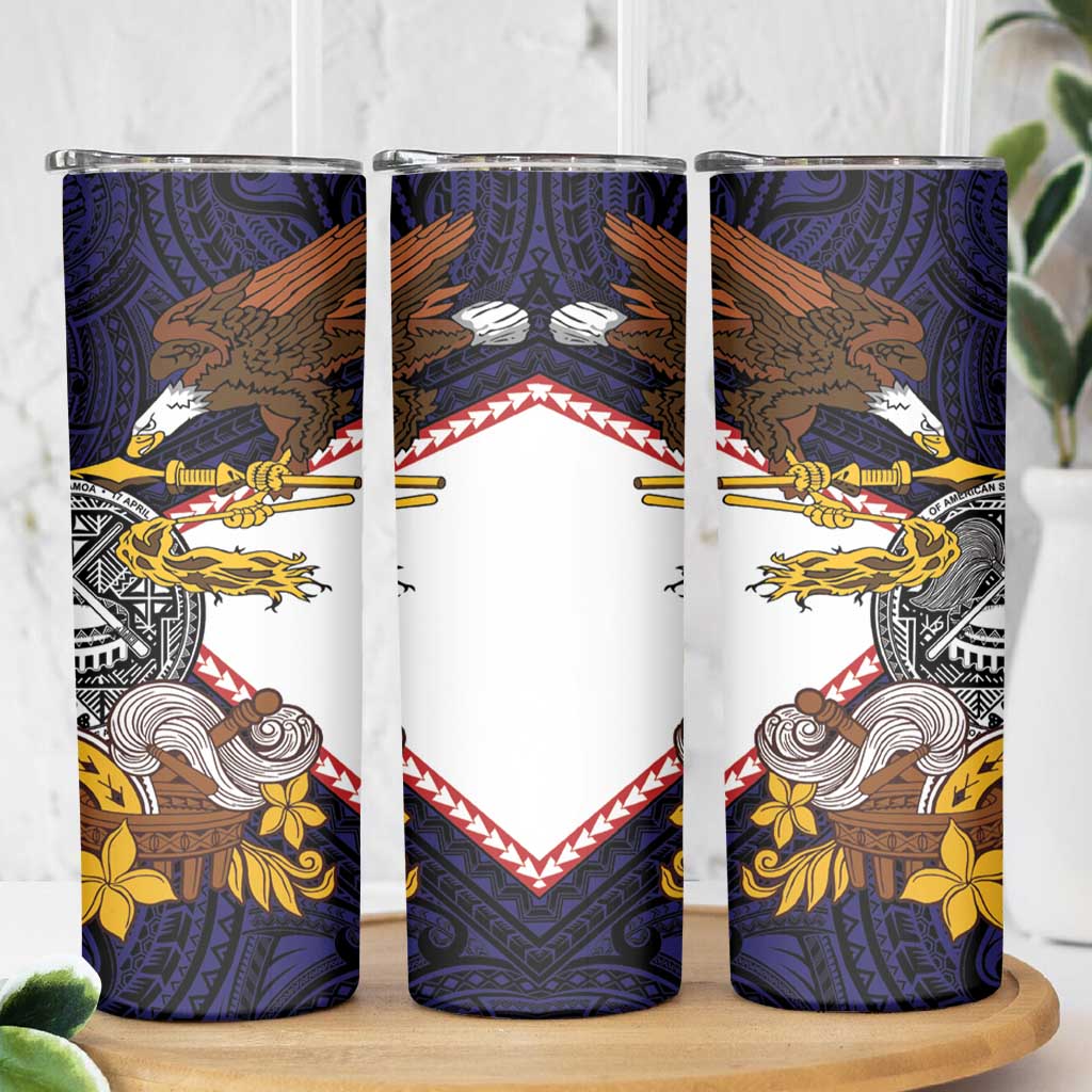 American Samoa Eagle Kava Bowl Skinny Tumbler Plumeria Polynesian Pattern LT01 - Polynesian Pride